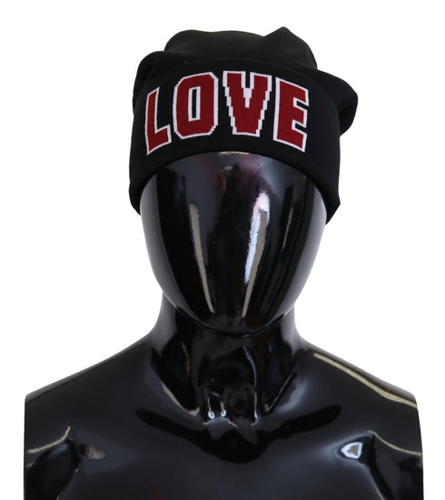 Dolce & Gabbana Black Wool Fur Ball DG Love Winter Beanie One Size Hat